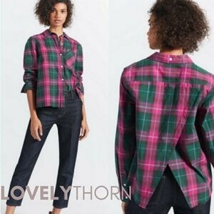 CURRENT/ELLIOTT // ivie plaid overlap back shirt
